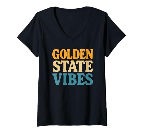 Damen Golden State Vibes Retro California Shirt Herren Damen Teenager T-Shirt mit V-Ausschnitt von Golden State Retro Travel Surf Adventure Shirts