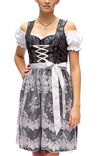 Dirndl Set Medusa 2tlg.Trachtenkleid Schwarz Grau geblümt 541GT (40) von Golden Trachten