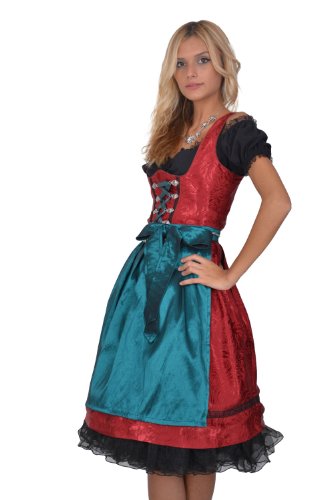 Dirndl Set Trachtenkleid 3tl, rot geblümt, Größe 34 von Golden Trachten