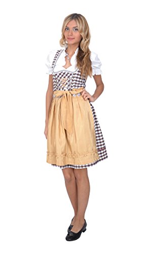 Dirndl Set Trachtenkleid 3tl. Braun, Weiß kariert, Größe 34 von Golden Trachten