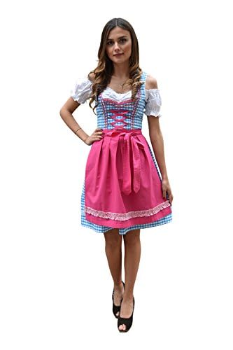 Dirndl Set Trachtenkleid 509GT Blau Weiß kariert (38) von Golden Trachten