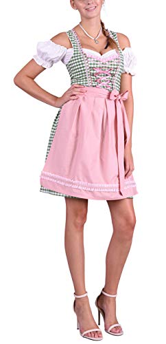 Dirndl Set Trachtenkleid 512GT Grün Weiß kariert (40) von Golden Trachten