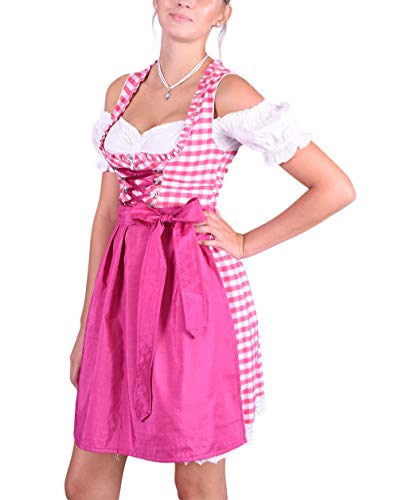 Dirndl Trachtenkleid Set 3tlg. 386gt Rosa&Weiss kariert 36 von Golden Trachten