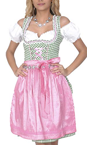 Golden Trachten Dirndl Set Trachtenkleid 291GT Grün Weiss kariert (38) von Golden Trachten