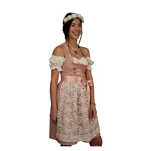 Golden Trachten Dirndl Set Trachtenkleid Rosa mit Weiß gepunktet Gr 34 bis 42 518GT (34) von Golden Trachten