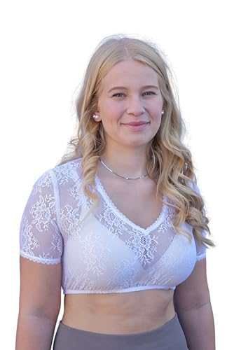 Golden Trachten Dirndlbluse Trachtenbluse aus Spitze V-Kragen Kurzärmig in weiß B-11gt (40) von Golden Trachten