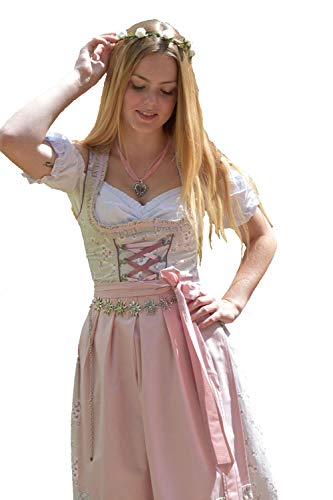 Golden Trachten-Kleid Dirndl Damen 3 TLG, Midi für Oktoberfest, mit Schürze und Bluse, 502GT (34),Grau von Golden Trachten