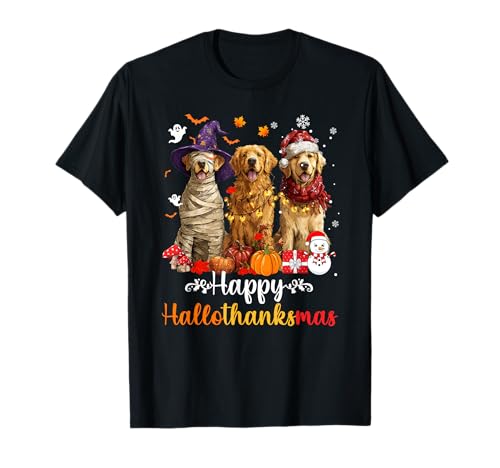 Herren Damen Golden Retriever Hund Weihnachten Halloween T-Shirt von Golden retriever Happy Hallothankmas Holiday Dog