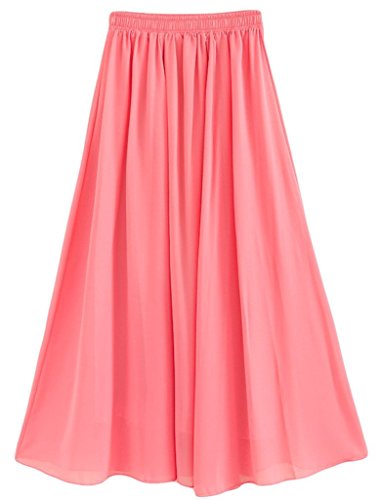 Damen Elastisch Stretch Bund Einfarbig Sommerrock Rock Lang mit von Gothden