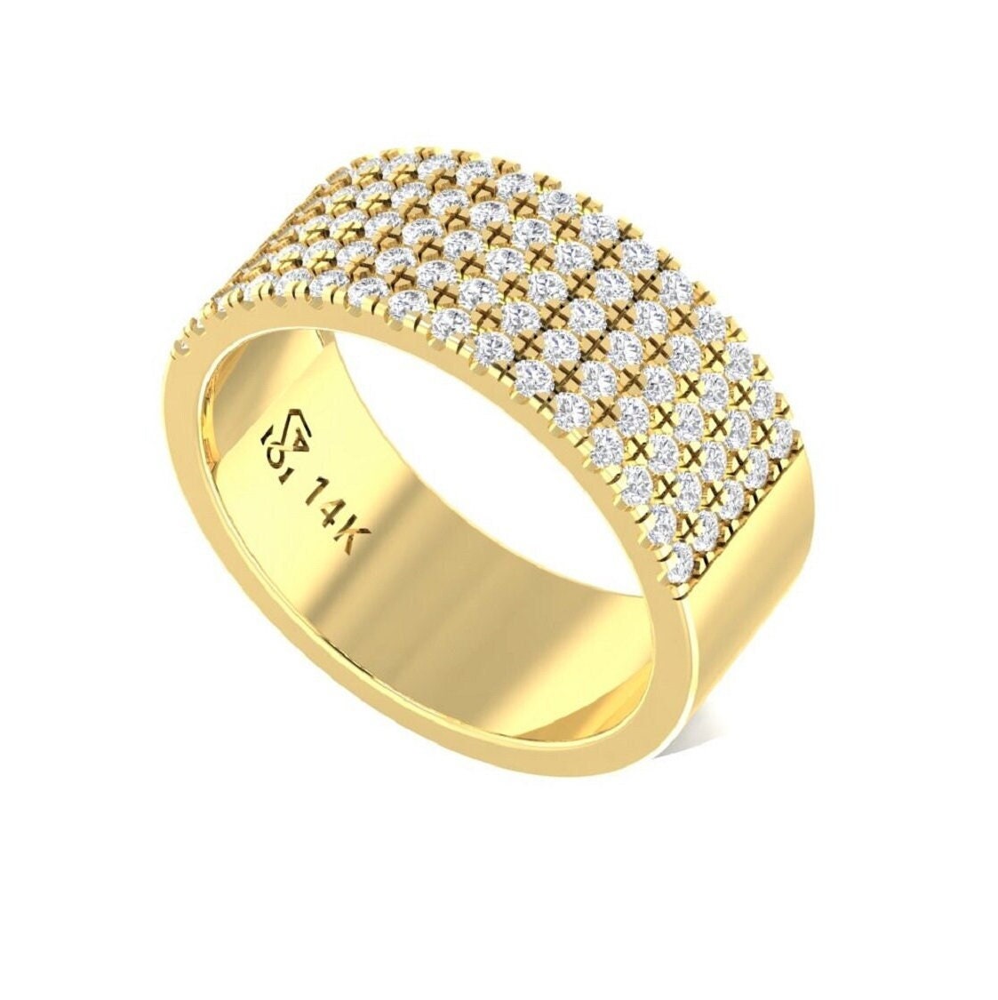 14K Gold Zigarre Diamant Band Ring, Breiter Pave 1.32 Tcw Breit Band, Echter Ring von GoldenAge101