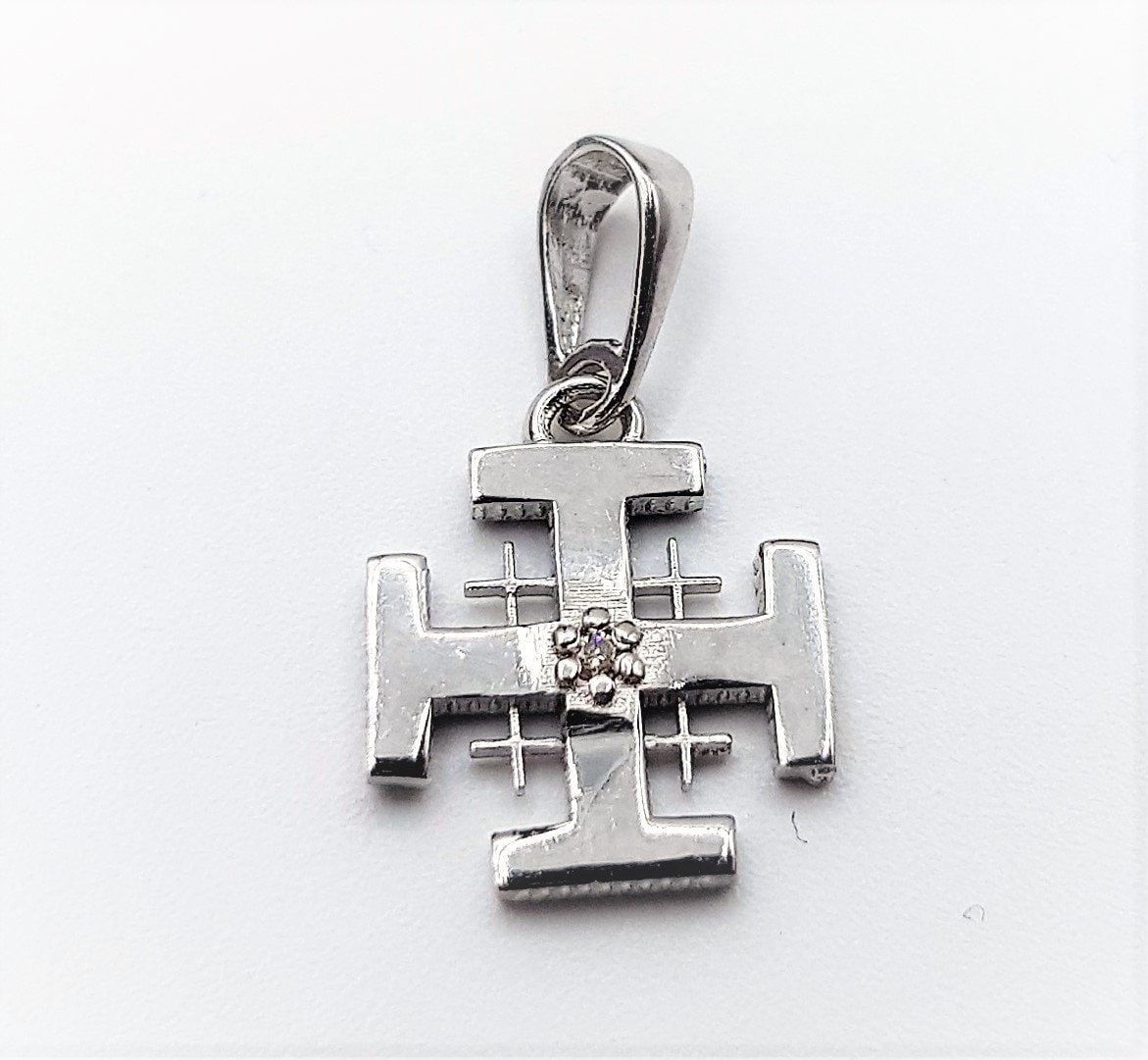 14K Jerusalem Kreuz Anhänger, Weißgold Religiöser Charm Schmuck, Religiöse Halskette, Feingold Diamant Anhänger von GoldenAge101