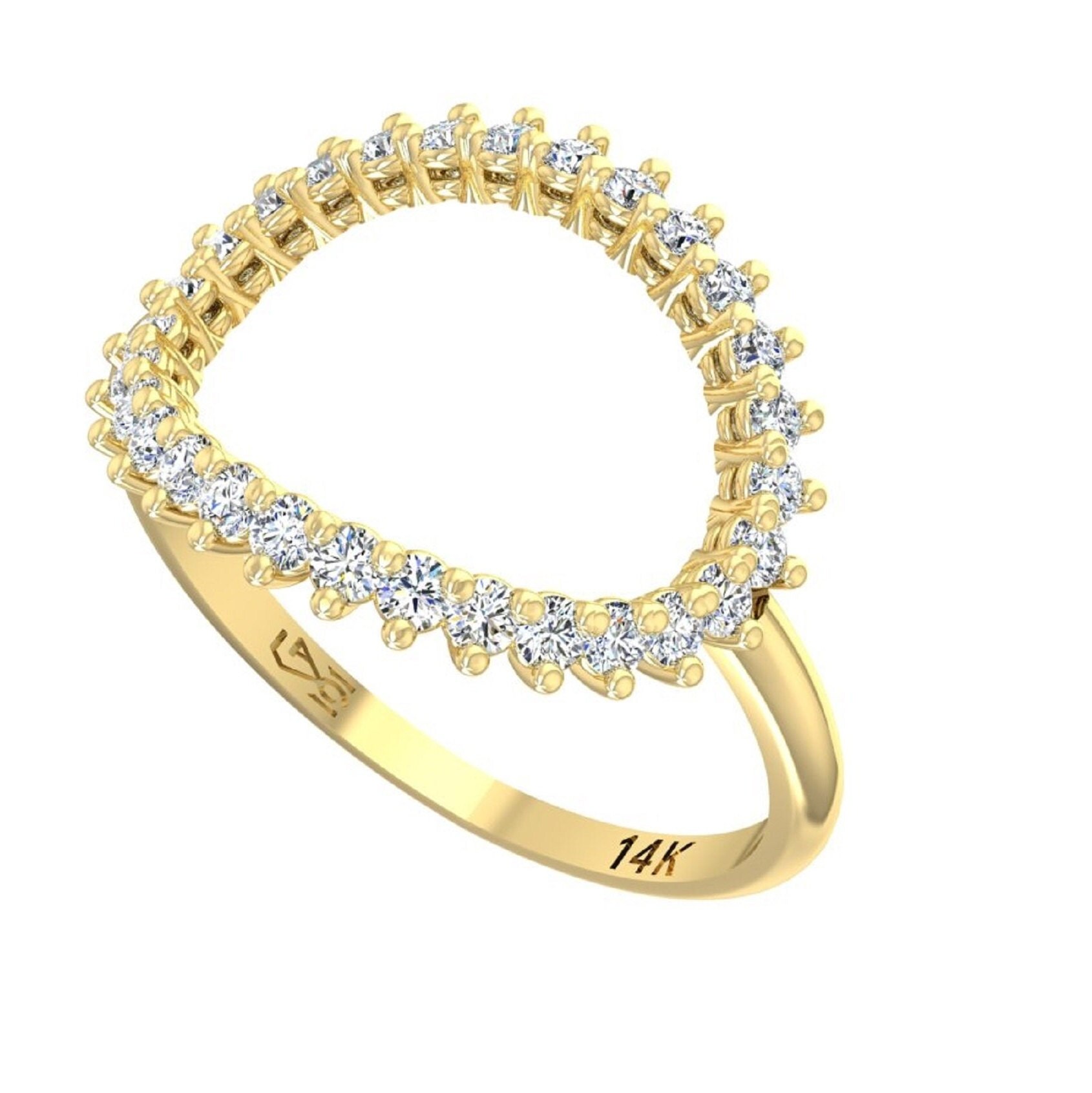 Offener Kreis Diamantring, Diamant Karma Ring, 29 Echte Natürliche Diamanten 14K Gold, Goldkreisring, Made in Israel von GoldenAge101