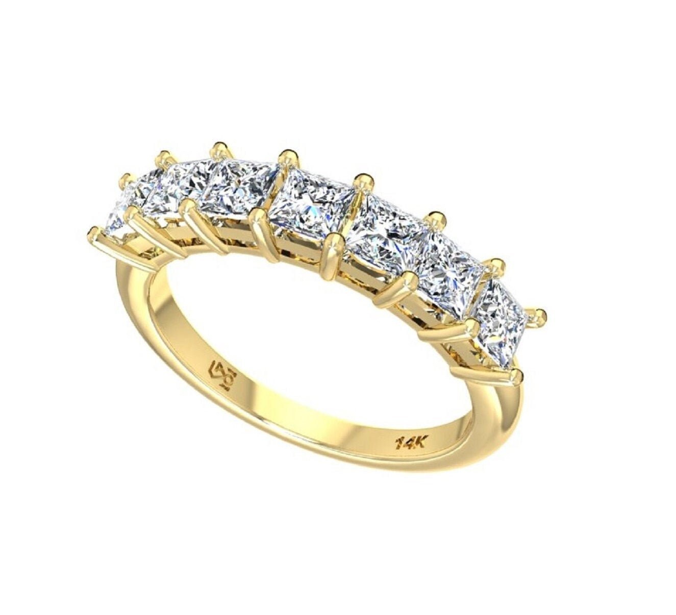 Prinzessin Diamant Verlobungsring, 7 Princess Cut Natural Diamonds 0, 84 Tcw, Massiver 14K Gold, Stein Geteilter Ring, Made in Israel von GoldenAge101