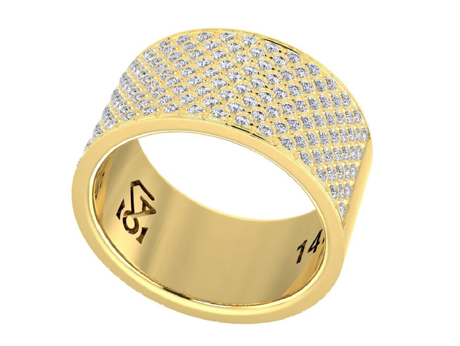 Zigarrenring, Breiter Pave-Diamant-Ring, 140 Natürliche Diamanten 1, 54 Tcw, Solides 14K Gold, Goldband-Ring, Made in Israel von GoldenAge101