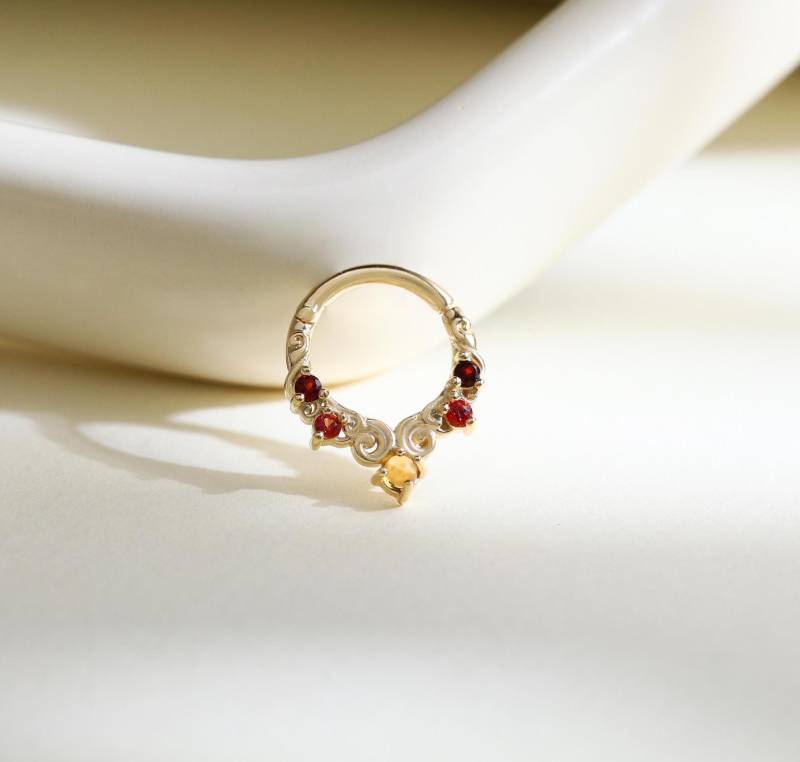 14K Solid Gold Citrin Klapp Clicker Zierlich Orange Saphir Granat Nasen Ring Edelstein Knorpel Ohrring Huggie Hoop Septum von GoldenAuraPiercings