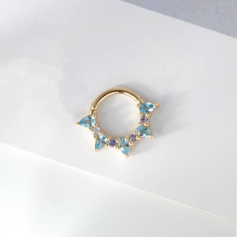 14K Solid Gold London Blau Topaz Klapp Clicker Nahtlose Tansanit Nasenring Edelstein Knorpel Ohrring Huggie Hoop Septum Ring 16G von GoldenAuraPiercings