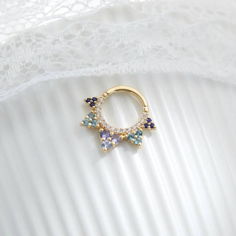 14K Solid Gold Tansanit Klapp Clicker Nahtlose London Blau Topas Nasenring Edelstein Knorpel Ohrring Huggie Hoop Septum Ring von GoldenAuraPiercings