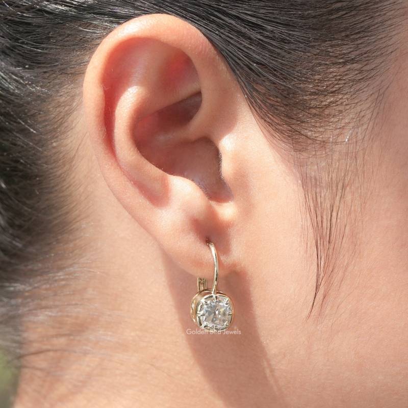 Solitär Moissanite Hochzeit Ohrringe/Alte Mine Kissen Braut in Der Nähe Von Farblosen Baumeln Tropfen Vorschlag von GoldenBirdJewellery