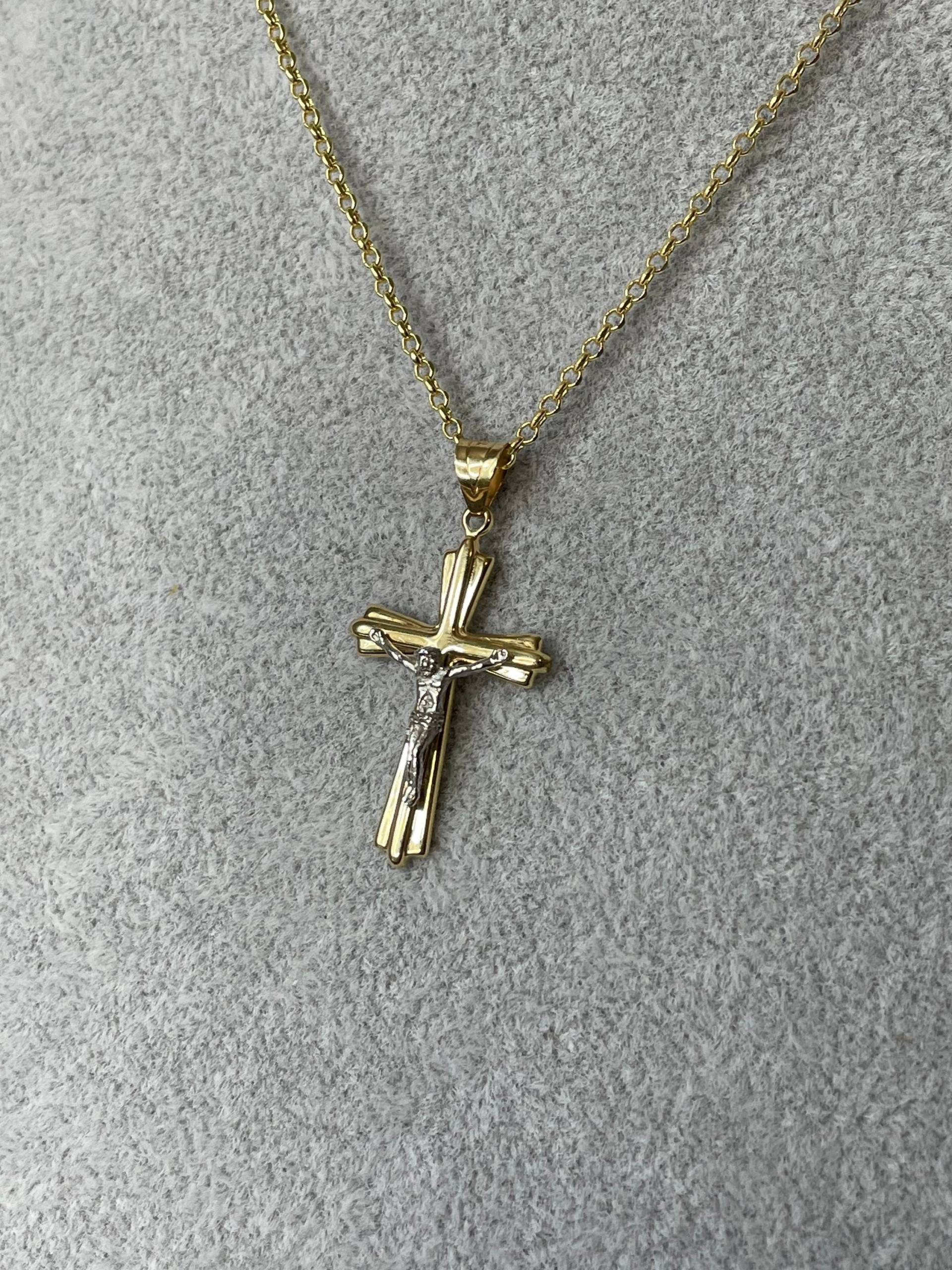 18K Massivgold Kreuz Halskette Rolo Kette 1, 5mm von GoldenCanadaClub