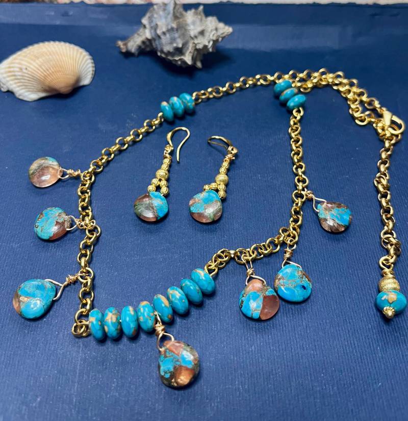 Handgemachtes Set Mit Kette Und Ohrringen Aus Kupfer Türkis in Schönen Sommerfarben Handgemachtes Set Mit Kette Und Ohrringen Aus Kupfer Türkis in Schönen Sommerfarben von GoldenCityJewels
