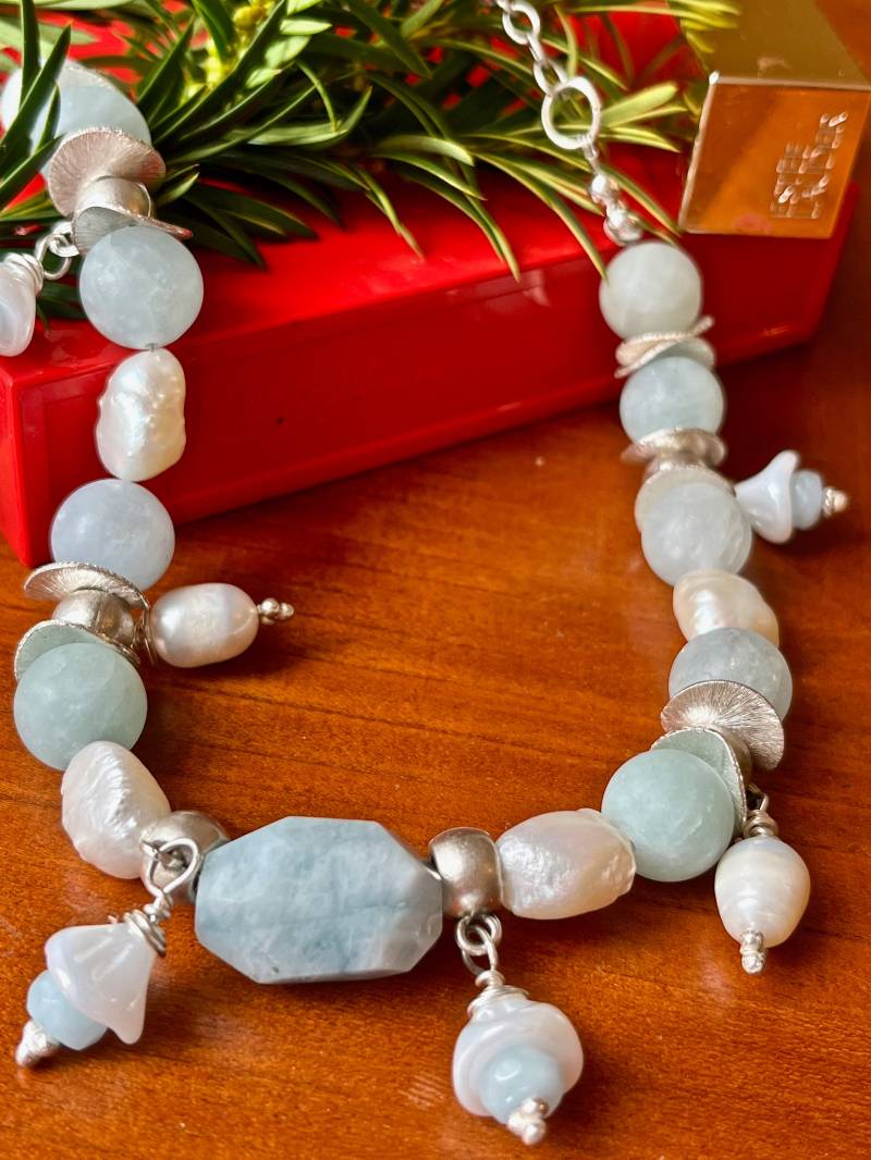 statement Aquamarin Und Perlenkette statement Aquamarin Und Perlenkette von GoldenCityJewels