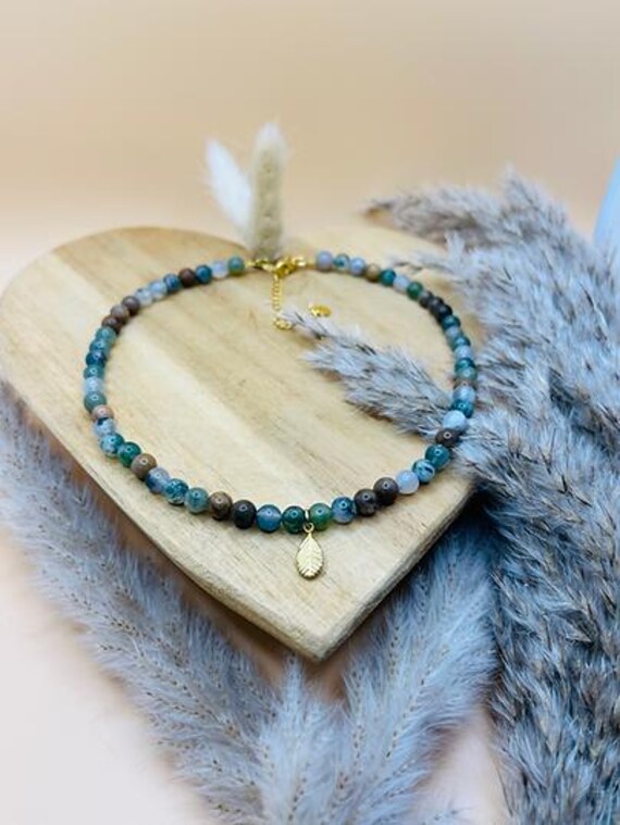 Halskette "Waldgeist" Moosachat Versteinertes Holz Collier Grün Braun Edelstein Schmuck Kette Mit Verlängerung Stainless Steel von GoldenEagleMala