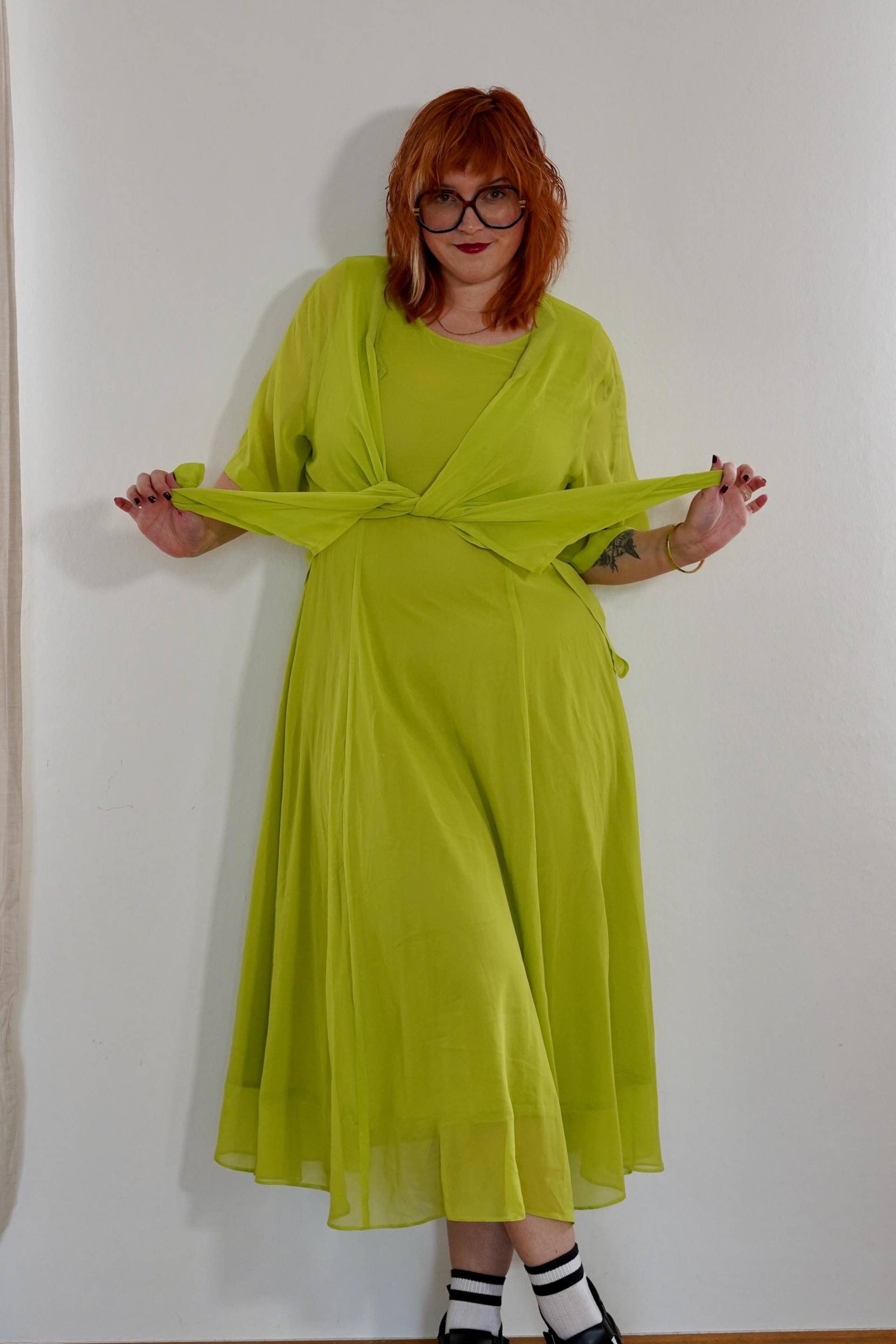 16-18 | Vintage Jean Claire Kleid Und Bluse Limettengrün Im Set von GoldenGirlClothing
