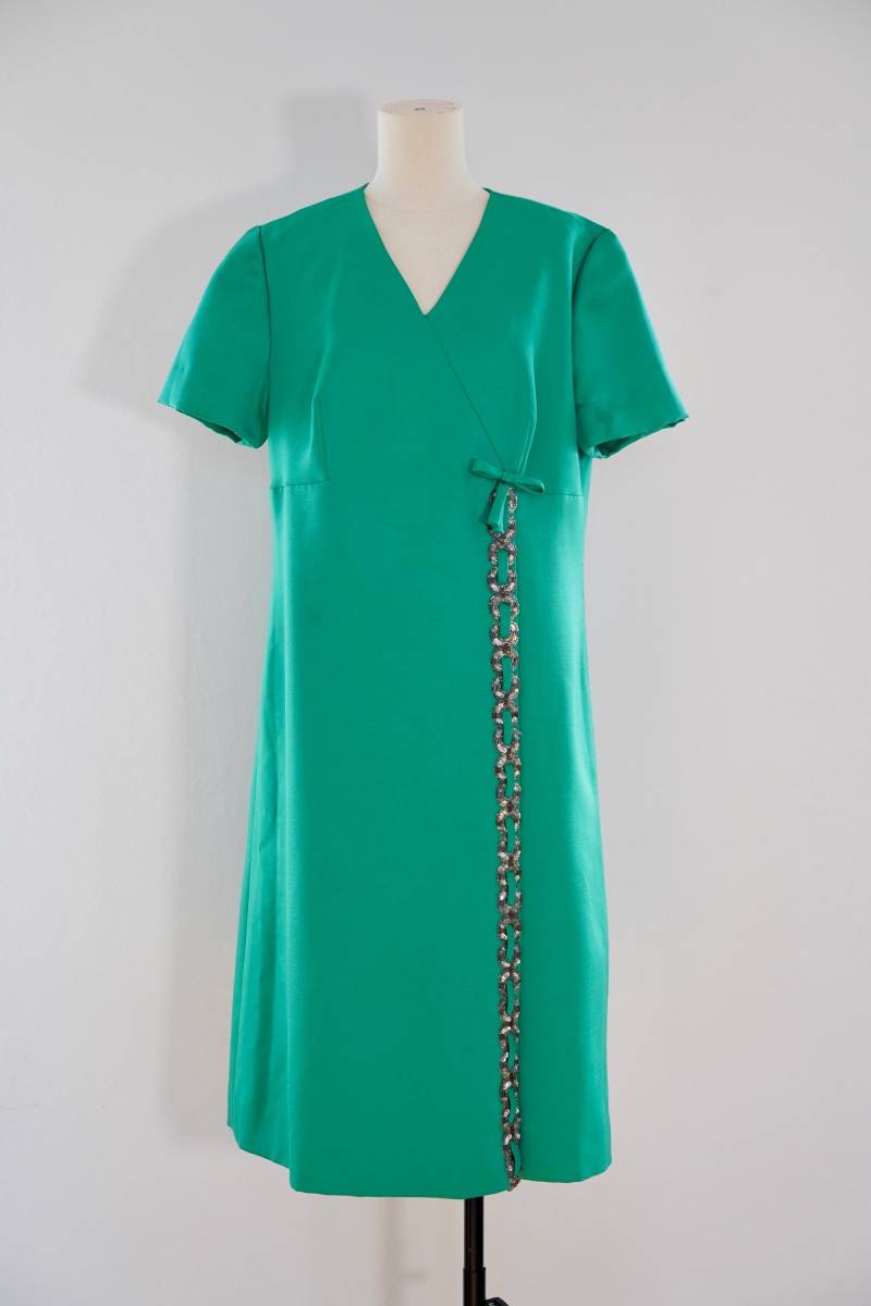 1970S Vintage Kleid, Größe L, Aus Silberner Wolle von GoldenGirlClothing