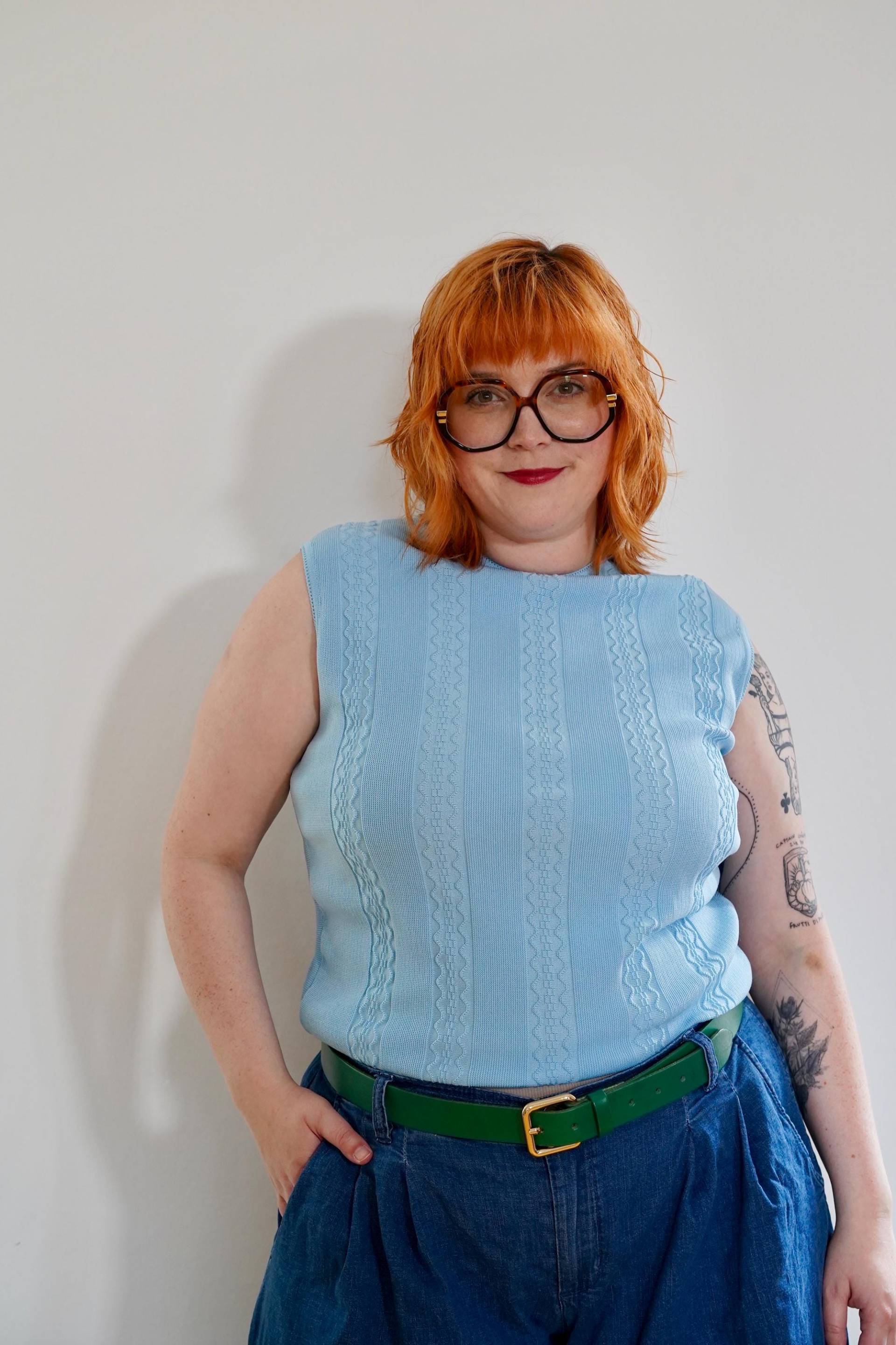 1970S Vintage Top Hellblau Xxl, Größenverstellbar Eu 44-46 von GoldenGirlClothing