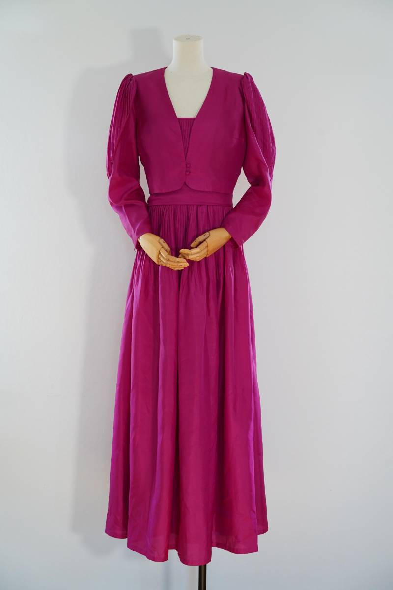 1980Er Jahre Vintage Kleid & Bolero, Rosa, Magenta, Fuchsias Partykleid von GoldenGirlClothing
