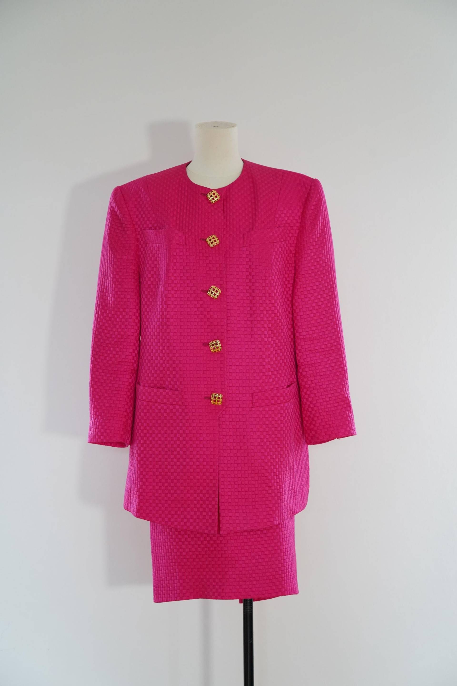 1980S Vintage Kostüm, Rock Und Blazer Aus Seide Baumwolle, Größe L von GoldenGirlClothing