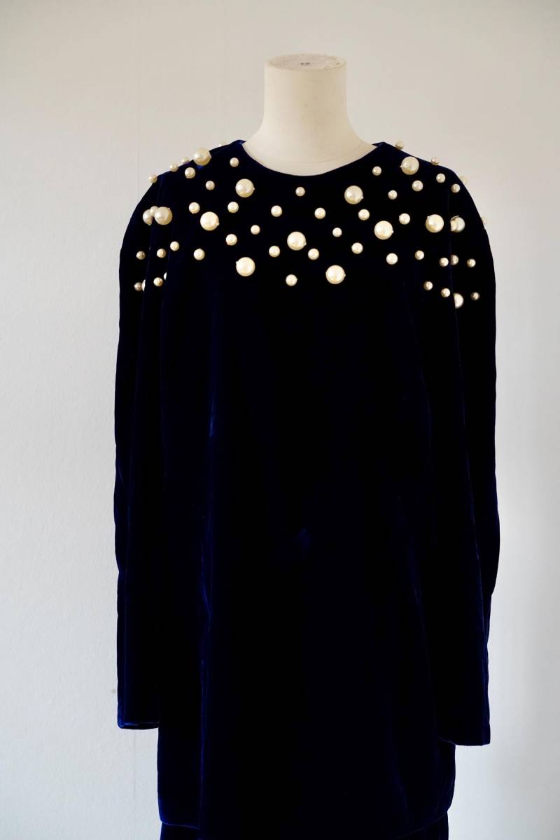 L | Louis Féraud Vintage Samt Blau Cocktail-Party Abendkleid von GoldenGirlClothing