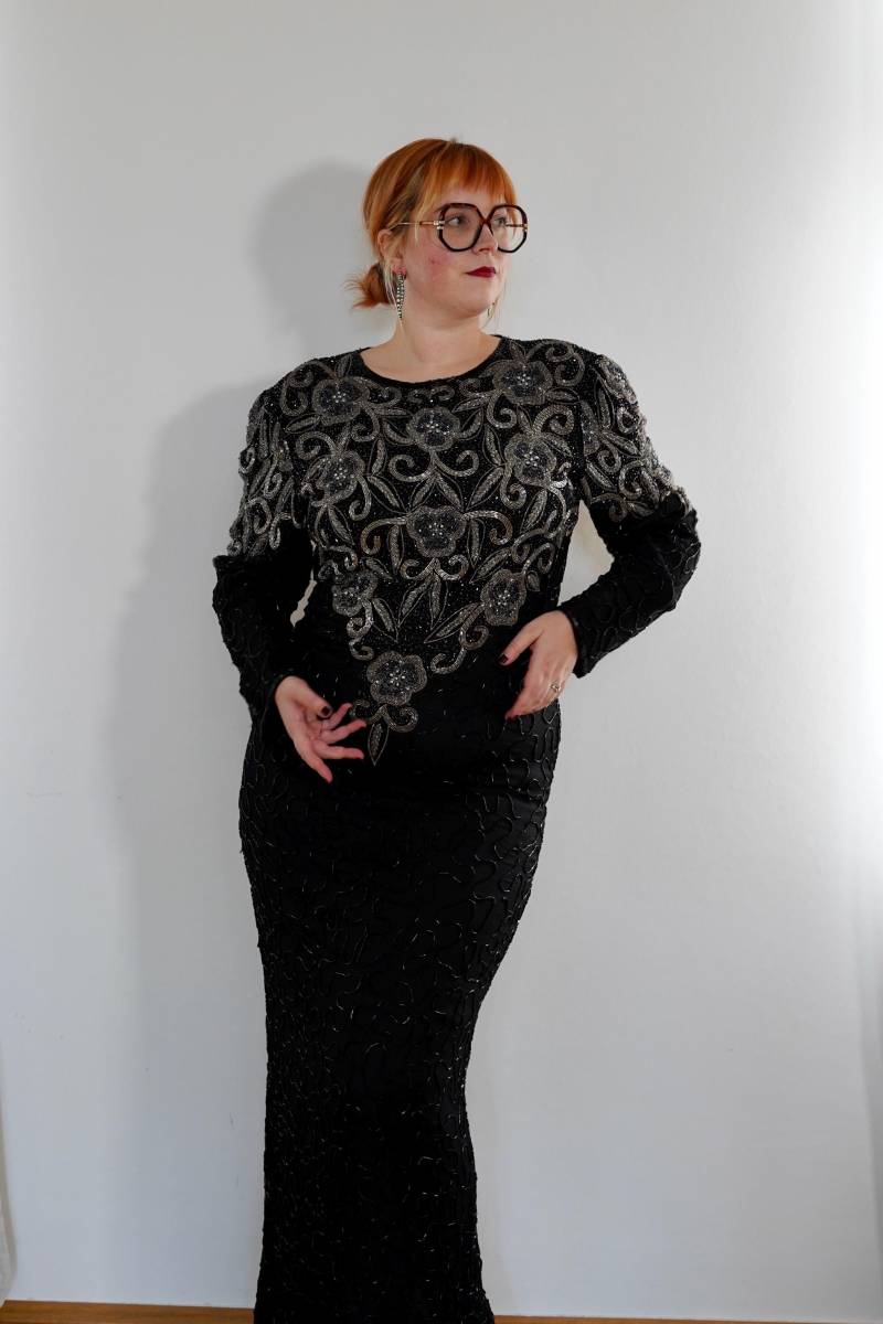 Uk 16-18 Perlen Vintage Party Abschlussball Abendkleid Kleid von GoldenGirlClothing