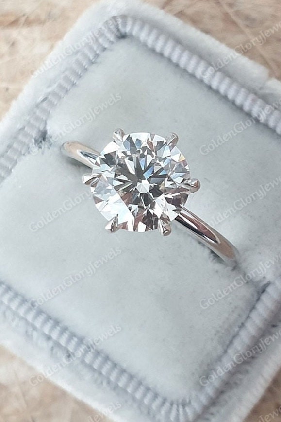 2, 5 Kt Rundschliff Moissanite Verlobungsring, Solitär Ring, Ehering, 6 Zinken Zarter Versprechen Ring Für Sie von GoldenGloryJewels