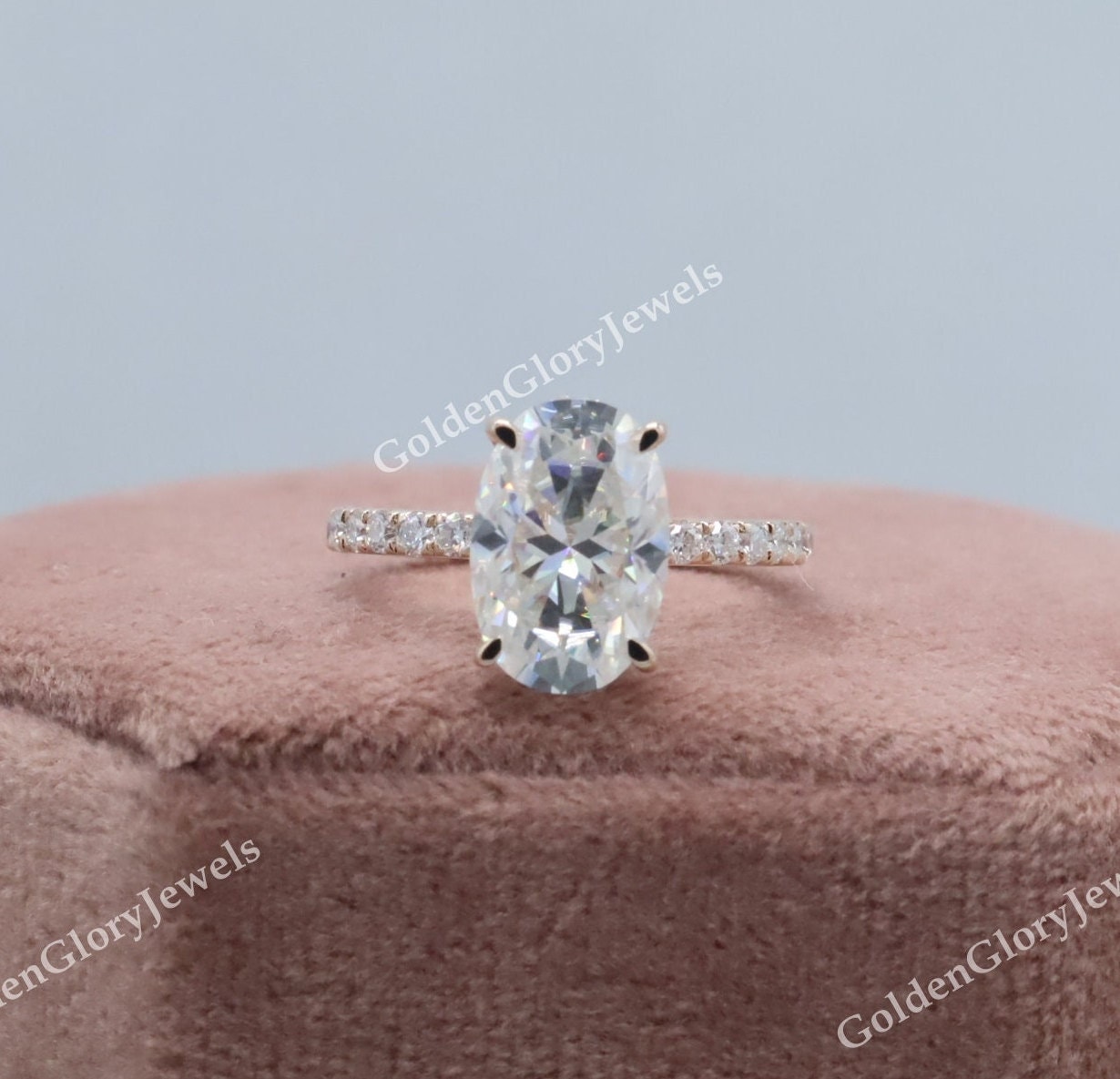 4 Ct Oval Cut Moissanite Verlobungsring, Pave Ring, Hidden Halo Ehering, Jubiläumsring, 14K/18K Weiß Gelb Rose Gold von GoldenGloryJewels