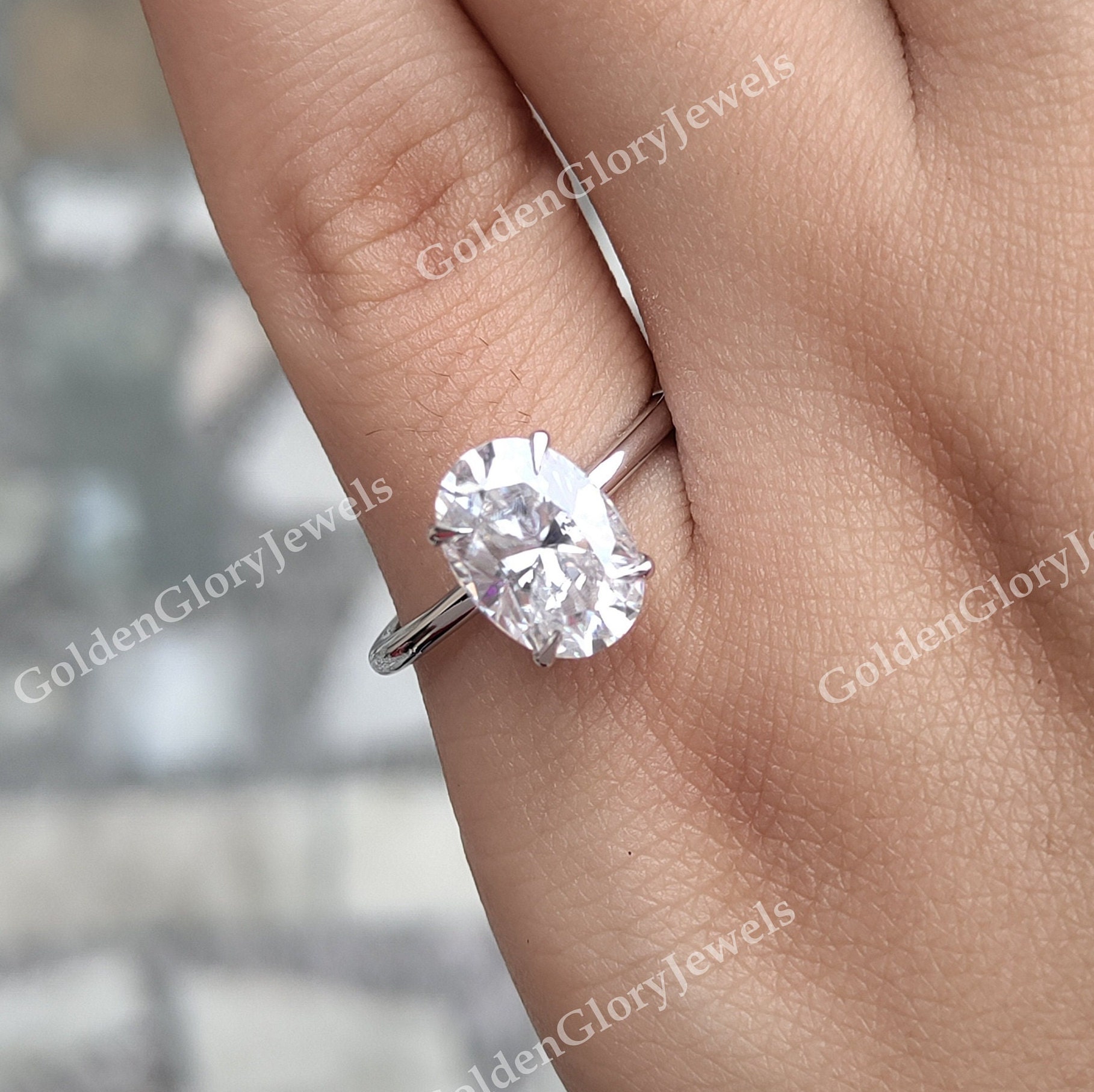 4.7 Ct Crushed Ice Dünner Oval Moissanite Verlobungsring, Ehering, Solitärring, 14K/18K /Rose/Gelb Gold Ring Für Frauen von GoldenGloryJewels