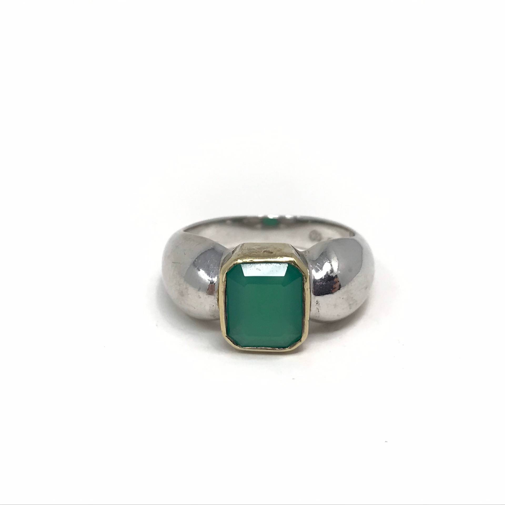 Chrysopras Solitär Ring Größe 6/2 Ton/sterling/Lünette Set/Smaragdschliff/2, 6Ct/Vintage Für Frauen/Grüner Edelstein von GoldenIslesCache