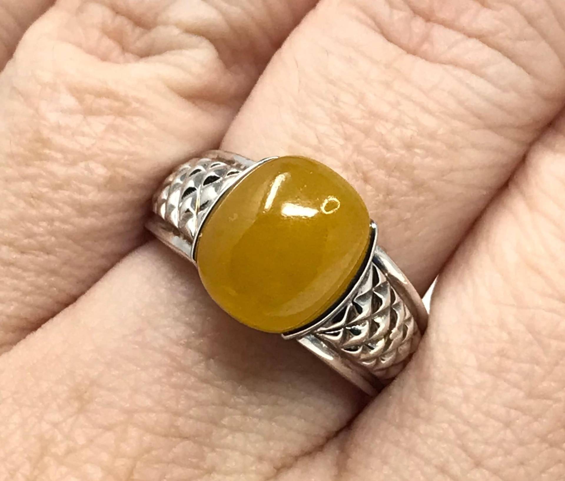 Gelbe Jade Cabochon Solitär Ring Größe 9/sterling Silber/Vintage Ring/Nachlass Jade/Jade Schmuck/Echte Für Frauen von GoldenIslesCache