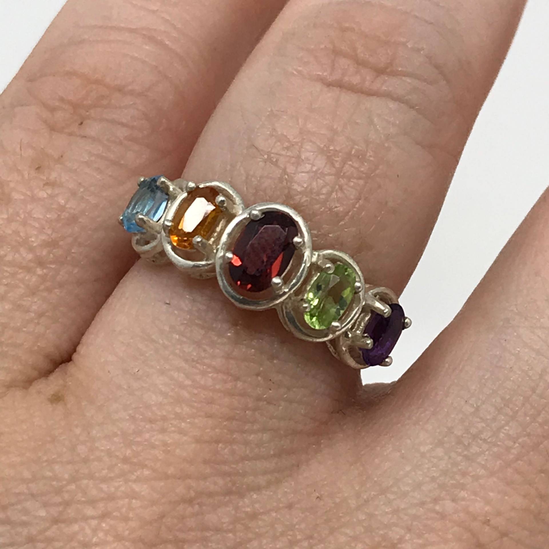 Heilchakra Ring Größe 7, 25/Sterling Silber/5 Stein/Topas Citrin Granat Peridot Amethyst/Vintage Für Frauen/Multi Stein/Mutter von GoldenIslesCache