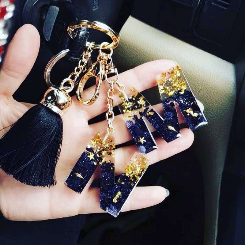 Initial Keyring Personalized Name Car Letter Text Black von fanfandesignstudio