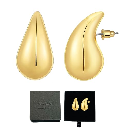 GoldenPlayer 18K Ohrringe Dupes, Ohrringe für Damen, Ohrringe Creolen für Damen, Hypoallergene 585 Vergoldete Ohrringe mit Ohrringbox (Gold Waterdrop) von GoldenPlayer