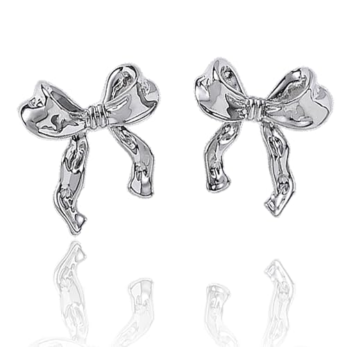 GoldenPlayer Ohrringe, Ohrringe für Damen, Hypoallergen Ohrringe, Ohrringe mit 925 Silber Nadel, Ohrringe Creolen mit Ohrringbox (Gold Herzförmig) (Silberne Verbeugung) von GoldenPlayer