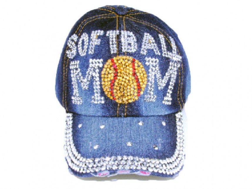 "Softball-Mama-Denim-Cap-Silber-Kristalle Buchstabieren Softball-Mama-Gold Und Rote Kristalle Für Das"O" in "Mom.stand Heraus Der Menge" Spieltag "Softball-Mama-Denim-Cap-Silber-Kristalle Buchstabieren Softball-Mama-Gold Und Rote Kristalle Für Das"O" in "Mom.stand Heraus Der Menge" Spieltag von GoldenRayProductions