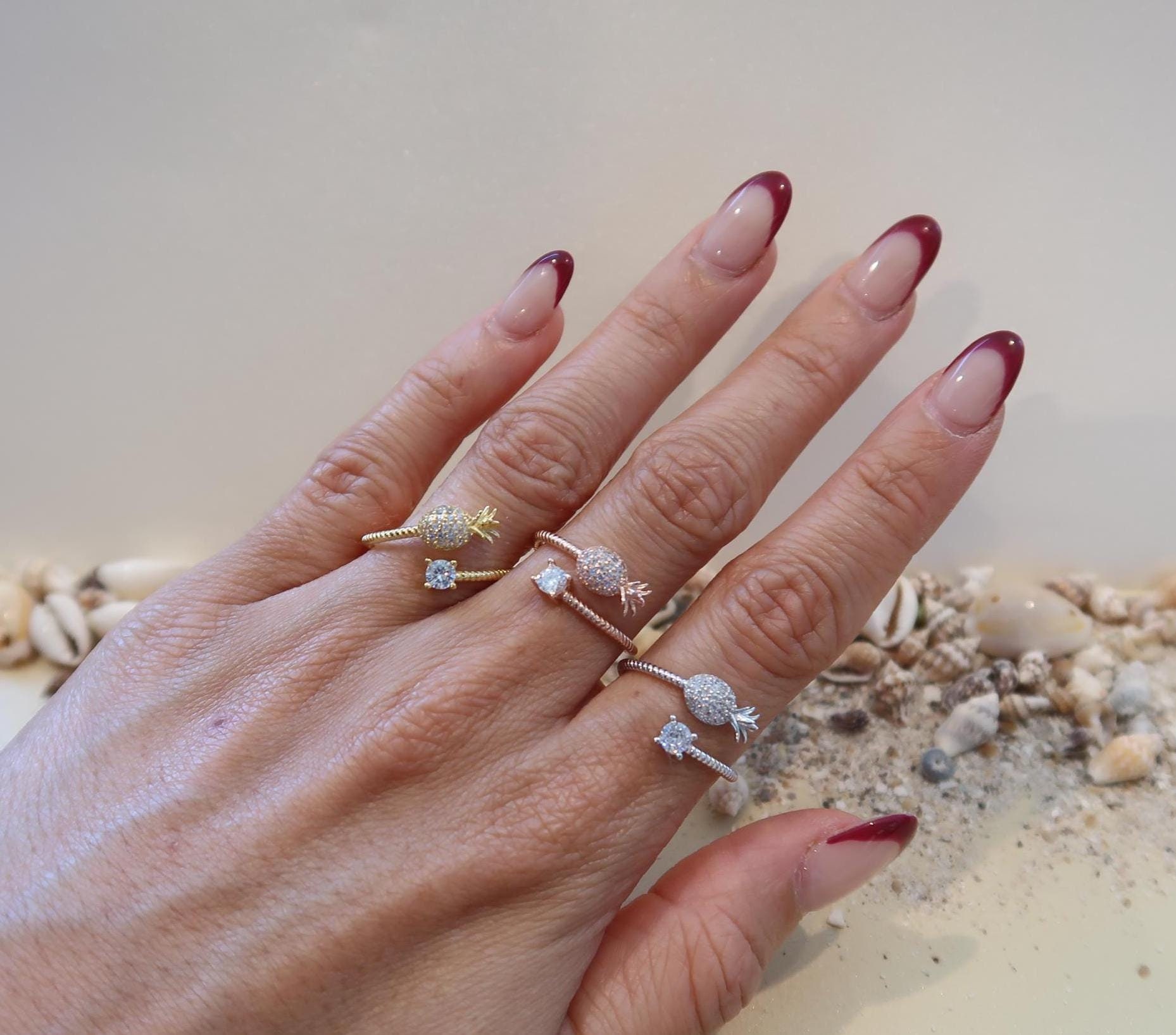 Ananas Seite Sterling Silber Verstellbare Ringe Mit Zirkonias von GoldenSandJewelry