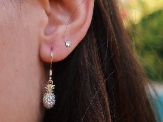 Ananas Sterling Silber Ohrringe Mit Zirkonia von GoldenSandJewelry