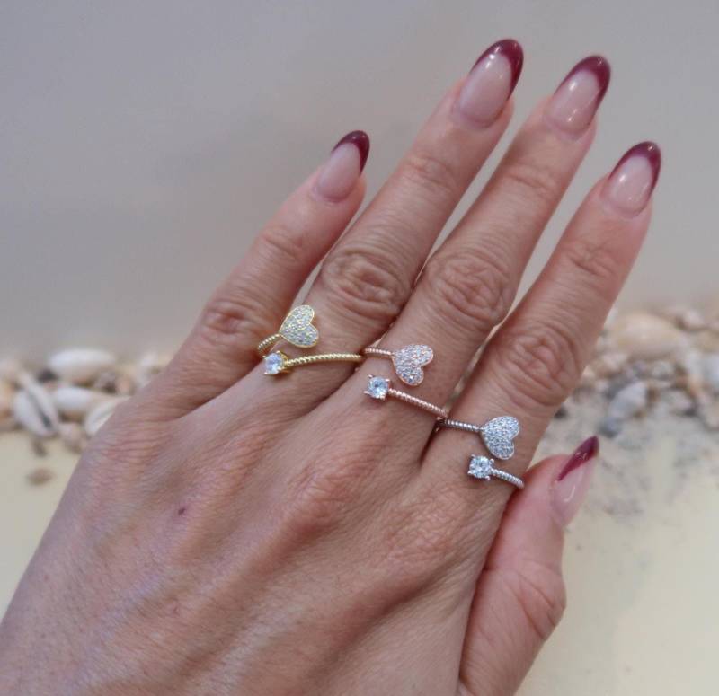 Herz Sterling Silber Verstellbarer Ring Mit Zirkonias Herz Sterling Silber Verstellbarer Ring Mit Zirkonias von GoldenSandJewelry