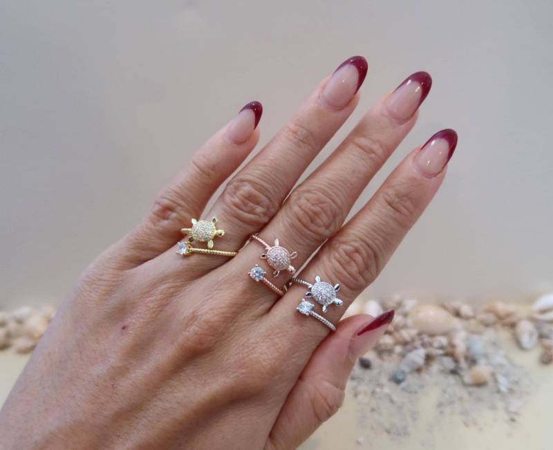 Schildkröte/Honu Sterlingsilber-Verstellbarer Ring Mit Cubic Zirkonias Schildkröte/Honu Sterlingsilber-Verstellbarer Ring Mit Cubic Zirkonias von GoldenSandJewelry