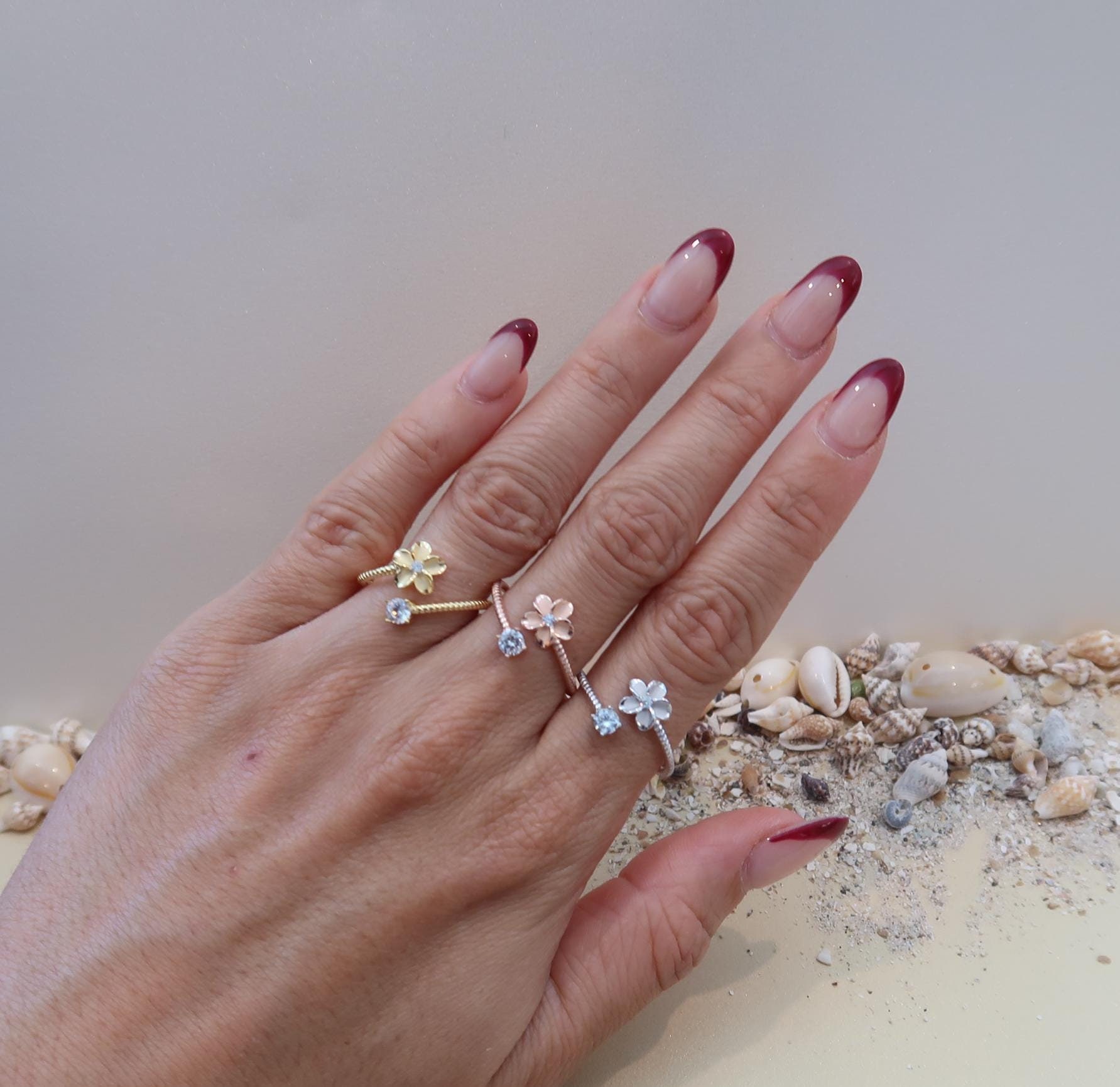 Verstellbare Sterling Silber Plumeria Ringe Mit Zirkonias von GoldenSandJewelry