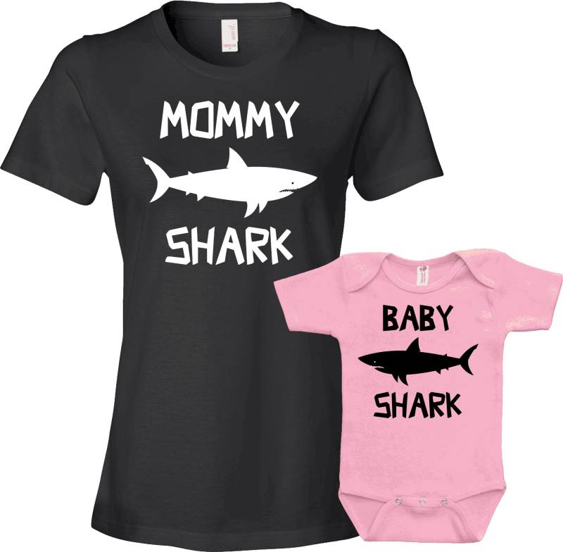 Mutter Tochter Passendes Set Mama T-Shirts Und Baby Geschenk Familie Outfits New Mom Hai Body - Jm86-87 von GoldenStarTees