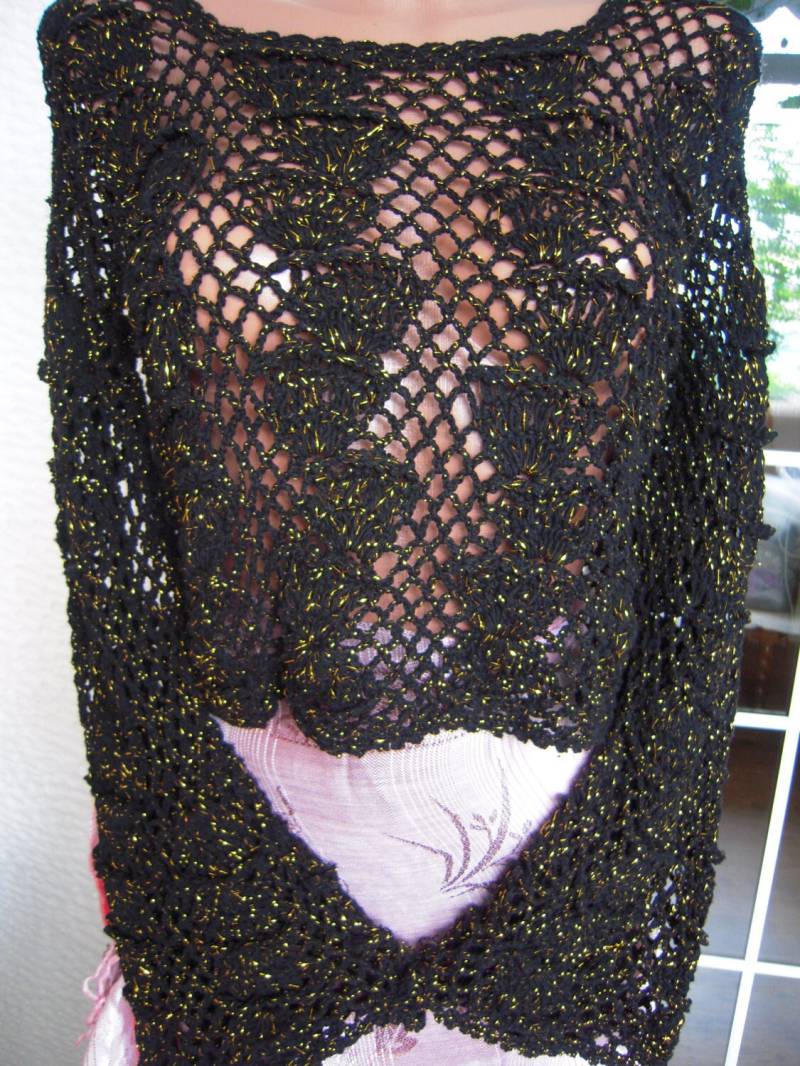 Gehäkelter Kurzer Bolero Schwarzer Glitzer Baumwoll Strickpullover von GoldenYarn